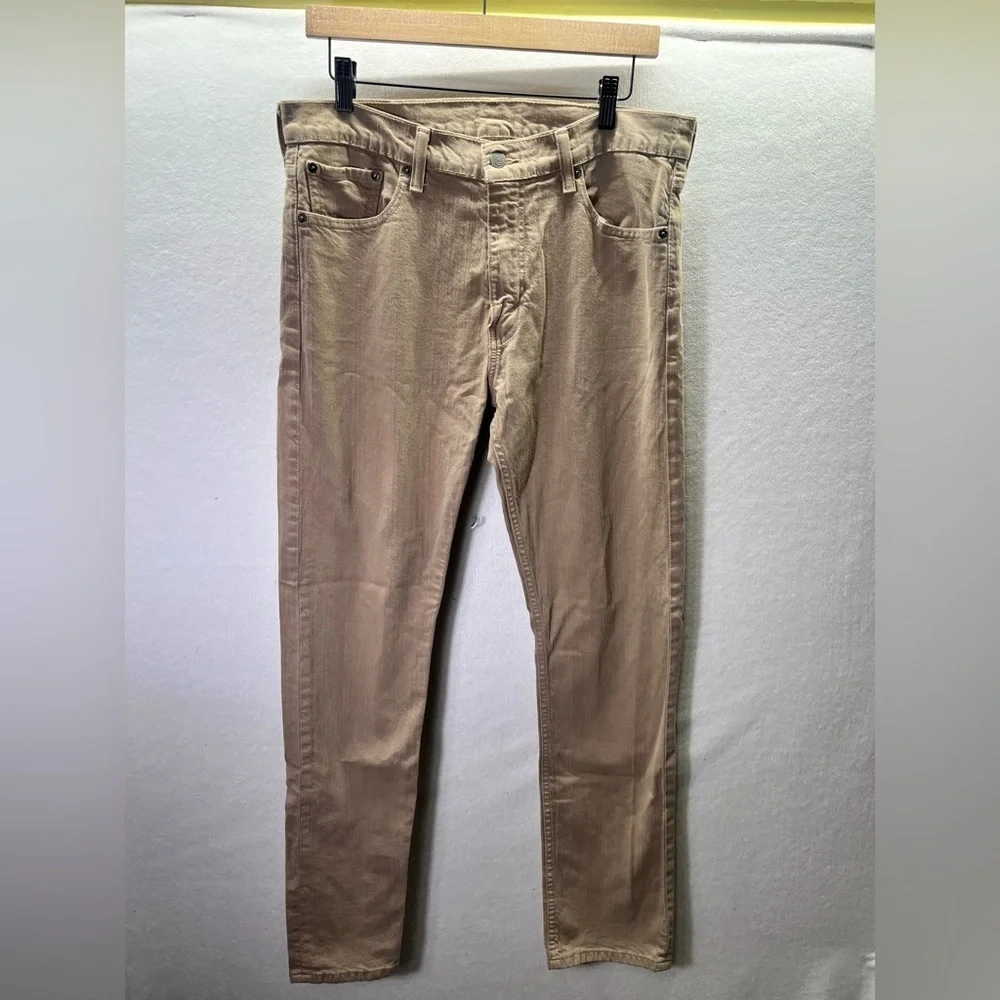 Levi’s 513‎ Slim Straight Jeans Mens 33/32 Khaki Tan Chino Pants Stretch 2407